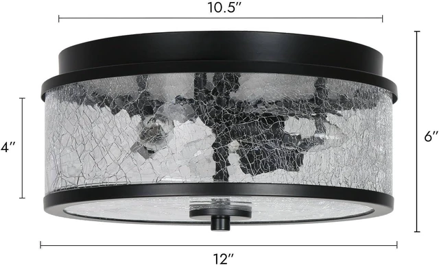 Alt view image 2 of 7 - KSANA Black Flush Mount Ceiling Light, Modern Farmhouse 3-Light Close to Ceiling Light Fixtures with Crackled Glass Shade for Bedroom, Hallway, Foyer, Kitchen and Dining Room