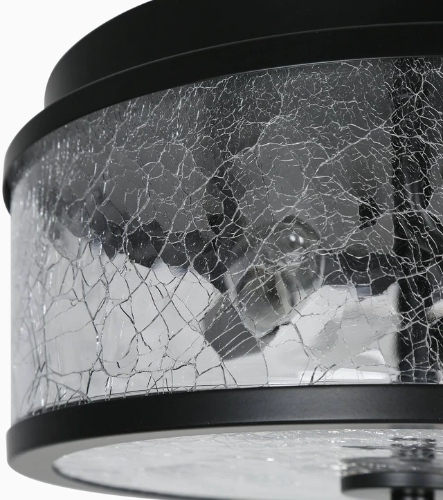 Alt view image 7 of 7 - KSANA Black Flush Mount Ceiling Light, Modern Farmhouse 3-Light Close to Ceiling Light Fixtures with Crackled Glass Shade for Bedroom, Hallway, Foyer, Kitchen and Dining Room