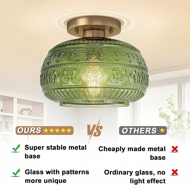 Alt view image 2 of 7 - Vintage Green Semi Flush Mount Ceiling Light for Hallway Kitchen Bedroom