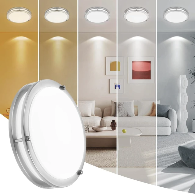 Main image of 7.5 Inch Round Brushed Nickel Ceiling Light Fixture - Flush Mount LED Kitchen Ceiling Lamp 2700K/3000K/3500K/4000K/5000K Adjustable Brushed Nickel Bathroom LED Light for Bedroom 12W