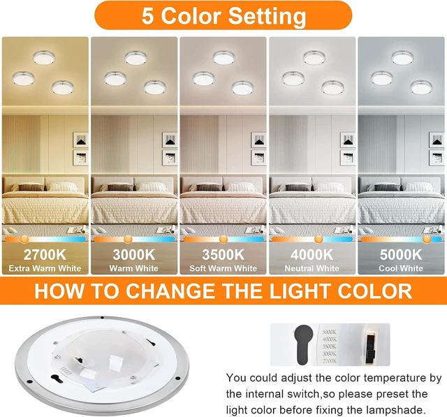Alt view image 3 of 7 - 7.5 Inch Round Brushed Nickel Ceiling Light Fixture - Flush Mount LED Kitchen Ceiling Lamp 2700K/3000K/3500K/4000K/5000K Adjustable Brushed Nickel Bathroom LED Light for Bedroom 12W