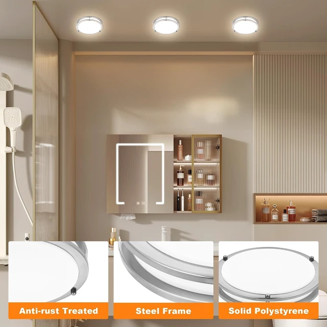 Alt view image 6 of 7 - 7.5 Inch Round Brushed Nickel Ceiling Light Fixture - Flush Mount LED Kitchen Ceiling Lamp 2700K/3000K/3500K/4000K/5000K Adjustable Brushed Nickel Bathroom LED Light for Bedroom 12W