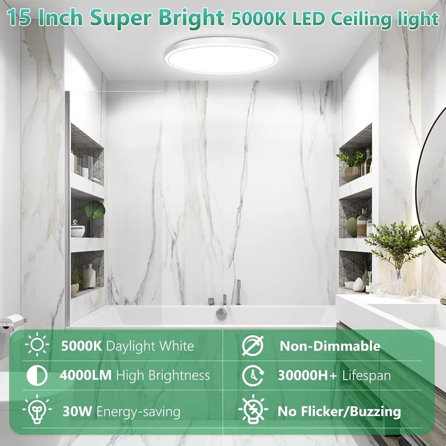 Alt view image 2 of 7 - Brightever 15 Inch Large LED Flush Mount Ceiling Light, 5000K Non-Dimmable