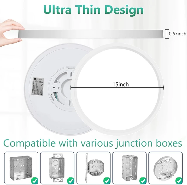 Alt view image 4 of 7 - Brightever 15 Inch Large LED Flush Mount Ceiling Light, 5000K Non-Dimmable