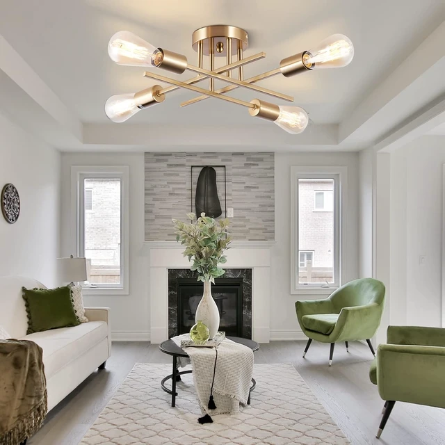 Alt view image 2 of 7 - Sputnik Chandeliers, Modern Semi Flush Mount Ceiling Light with E26 Base, Mid Century Industrial Kitchen Farmhouse Light Fixtures for Bedroom Living Room (Brass, Ceiling 4 Lights)