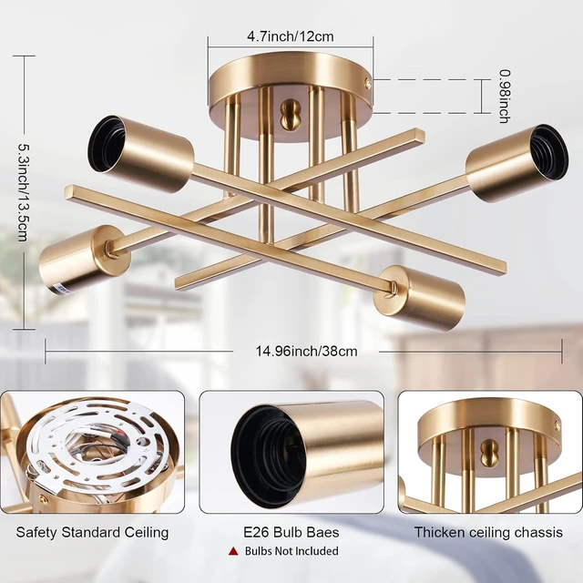 Alt view image 4 of 7 - Sputnik Chandeliers, Modern Semi Flush Mount Ceiling Light with E26 Base, Mid Century Industrial Kitchen Farmhouse Light Fixtures for Bedroom Living Room (Brass, Ceiling 4 Lights)