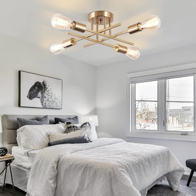 Alt view image 5 of 7 - Sputnik Chandeliers, Modern Semi Flush Mount Ceiling Light with E26 Base, Mid Century Industrial Kitchen Farmhouse Light Fixtures for Bedroom Living Room (Brass, Ceiling 4 Lights)
