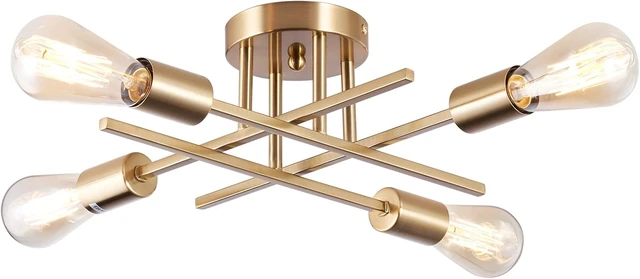 Alt view image 7 of 7 - Sputnik Chandeliers, Modern Semi Flush Mount Ceiling Light with E26 Base, Mid Century Industrial Kitchen Farmhouse Light Fixtures for Bedroom Living Room (Brass, Ceiling 4 Lights)