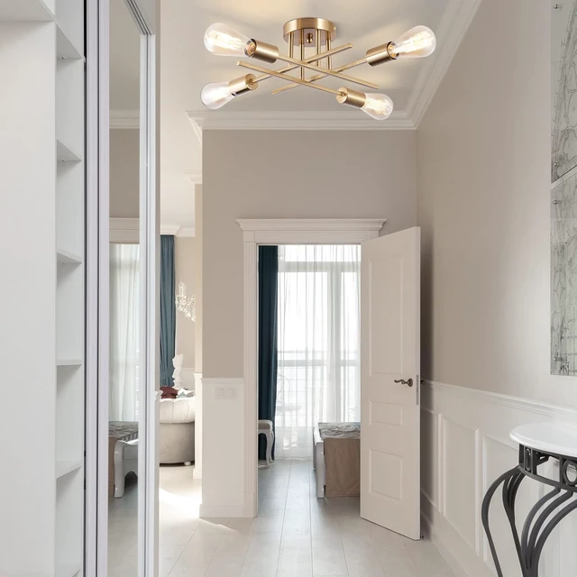 Alt view image 6 of 7 - Sputnik Chandeliers, Modern Semi Flush Mount Ceiling Light with E26 Base, Mid Century Industrial Kitchen Farmhouse Light Fixtures for Bedroom Living Room (Brass, Ceiling 4 Lights)