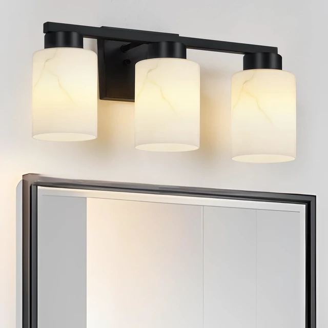 Alt view image 6 of 7 - 3-Light Bathroom Light Fixtures, Modern Vanity Lights, Black Metal Wall Lamp with Handcrafted Art Glass for Bathroom, Mirror, Living Room, Bedroom, Cabinet, Porch, Hallway, E26 Base