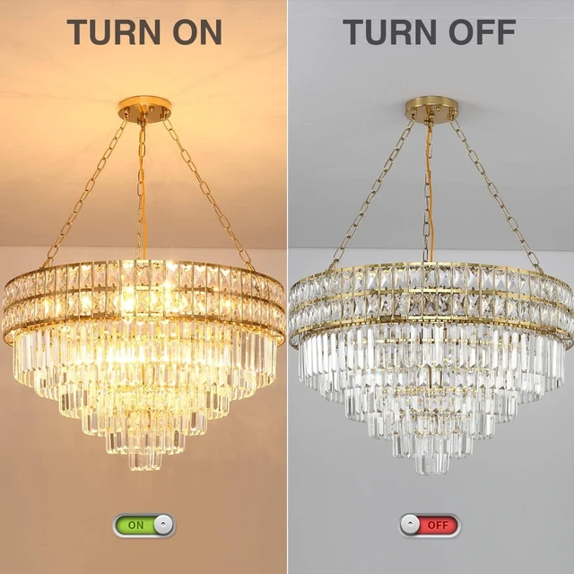 Alt view image 4 of 7 - Modern Crystal Chandelier Gold Finish Light Fixture, Round Crystal Pendant Light Hanging Lamp, for Living Room, Dining Room, Restaurant, E12 x 15, Ø29.5 inch