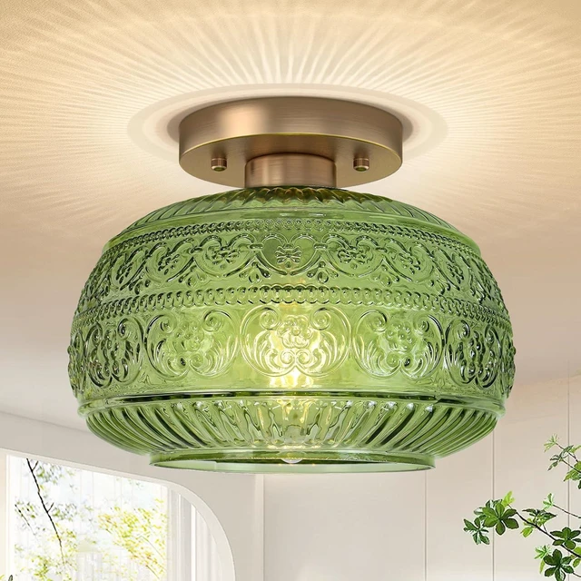 Main image of Vintage Green Semi Flush Mount Ceiling Light for Hallway Kitchen Bedroom