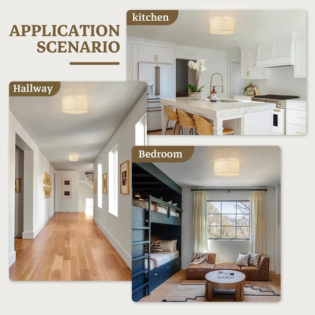 Alt view image 6 of 7 - Vexagyle 13inch Semi Flush Mount Ceiling Light Fixture,3-Light Ceiling Mount Drum Light Fixture with Linen Shade,Modern Close to Ceiling Lamps for Living Room, Bedroom, Dining Room,Hallway