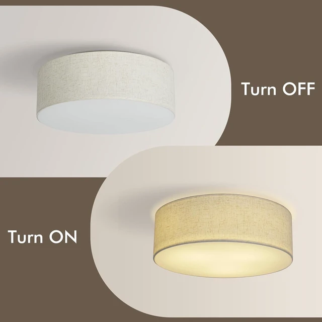 Alt view image 2 of 7 - CALOKES 18-Inch Large Flush Mount Ceiling Light Fixture with Fabric Shade, Modern Drum Closed to Ceiling Lighting for Living Dining Room, Bedroom, Kitchen, Foyer - Farmhouse 3-Light Lamp & Chandelier