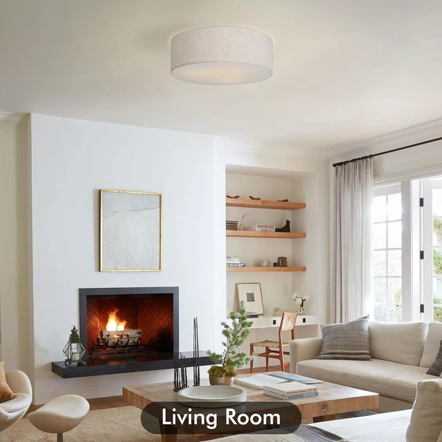 Alt view image 5 of 7 - CALOKES 18-Inch Large Flush Mount Ceiling Light Fixture with Fabric Shade, Modern Drum Closed to Ceiling Lighting for Living Dining Room, Bedroom, Kitchen, Foyer - Farmhouse 3-Light Lamp & Chandelier