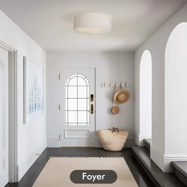 Alt view image 7 of 7 - CALOKES 18-Inch Large Flush Mount Ceiling Light Fixture with Fabric Shade, Modern Drum Closed to Ceiling Lighting for Living Dining Room, Bedroom, Kitchen, Foyer - Farmhouse 3-Light Lamp & Chandelier
