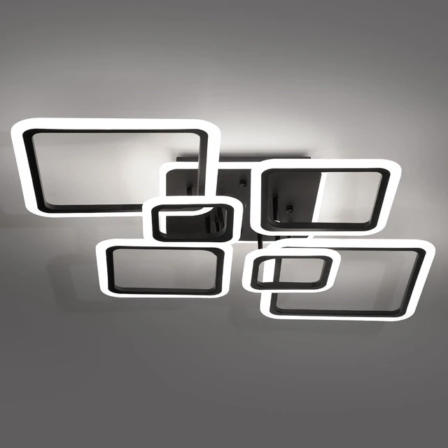 Main image of Modern Ceiling Light, 36.2'' LED Dimmable Acrylic Square 6+1 Rings Ceiling Lights with Remote, Black Flush Mount Ceiling Light Fixture for Low Ceiling Bedroom Living Room Dining Room, 130W