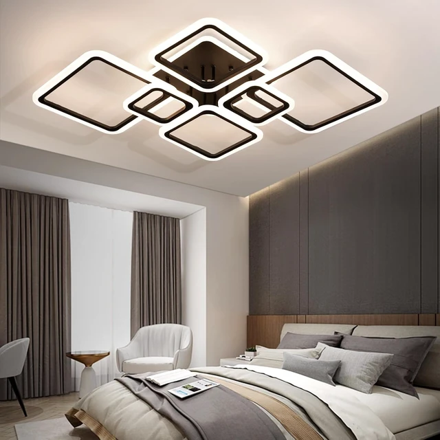 Alt view image 6 of 7 - Modern Ceiling Light, 36.2'' LED Dimmable Acrylic Square 6+1 Rings Ceiling Lights with Remote, Black Flush Mount Ceiling Light Fixture for Low Ceiling Bedroom Living Room Dining Room, 130W