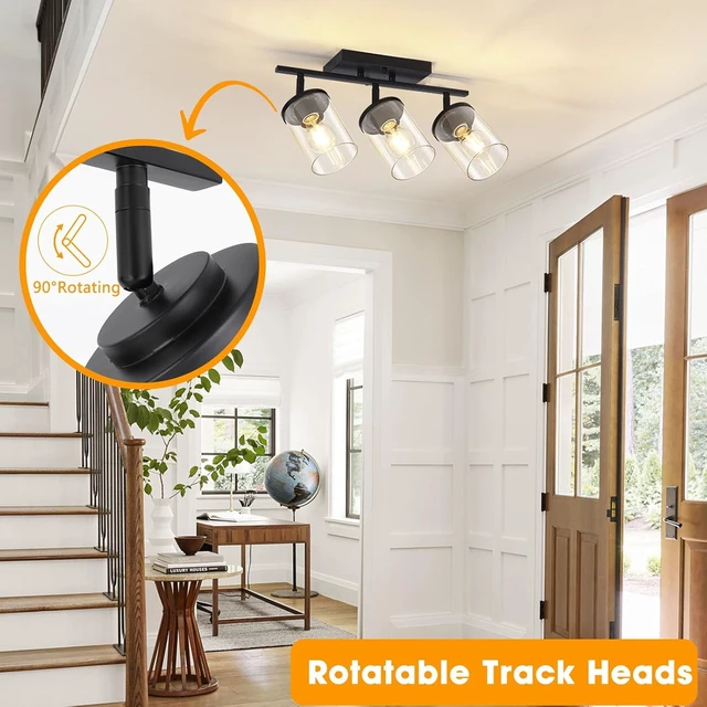 Alt view image 4 of 7 - FadimiKoo 3-Lights Semi Flush Mount Ceiling Light, Adjustable Kitchen Light Fixtures Ceiling Mount with Clear Glass Shades, Rotatable Black Track Lighting Fixtures for Hallway, Foyer, Bedroom