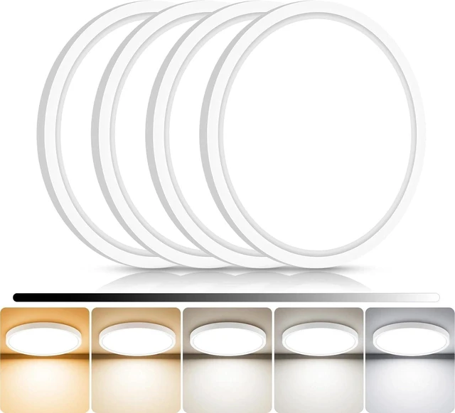 Main image of libtit 4Pack 7inch LED Flush Mount Ceiling Light, Dimmable & 5Color Temperatures (3000K-6500K), 15W Round Slim White Light Fixture for Closet Hallway Kitchen Bathroom Laundry