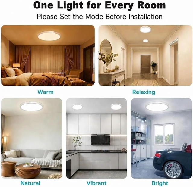 Alt view image 2 of 7 - libtit 4Pack 7inch LED Flush Mount Ceiling Light, Dimmable & 5Color Temperatures (3000K-6500K), 15W Round Slim White Light Fixture for Closet Hallway Kitchen Bathroom Laundry