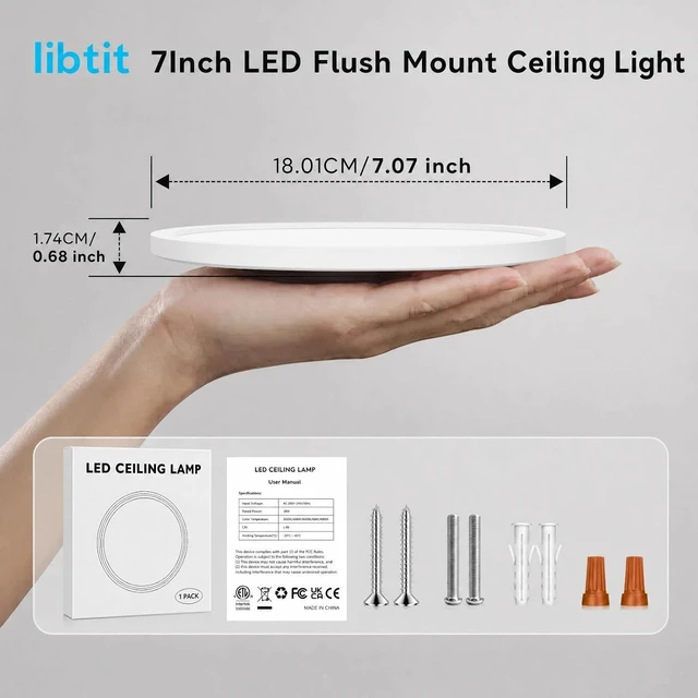 Alt view image 4 of 7 - libtit 4Pack 7inch LED Flush Mount Ceiling Light, Dimmable & 5Color Temperatures (3000K-6500K), 15W Round Slim White Light Fixture for Closet Hallway Kitchen Bathroom Laundry