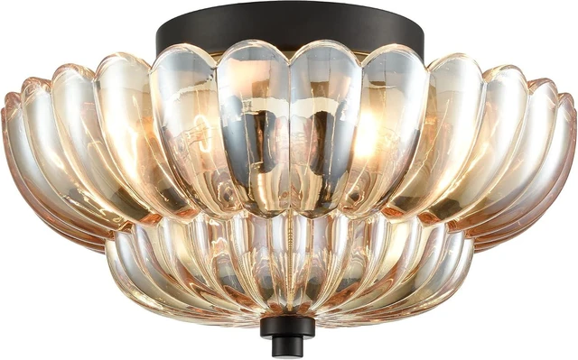 Main image of HYDELITE Modern Black Flush Mount Ceiling Light 3-Light Amber Glass