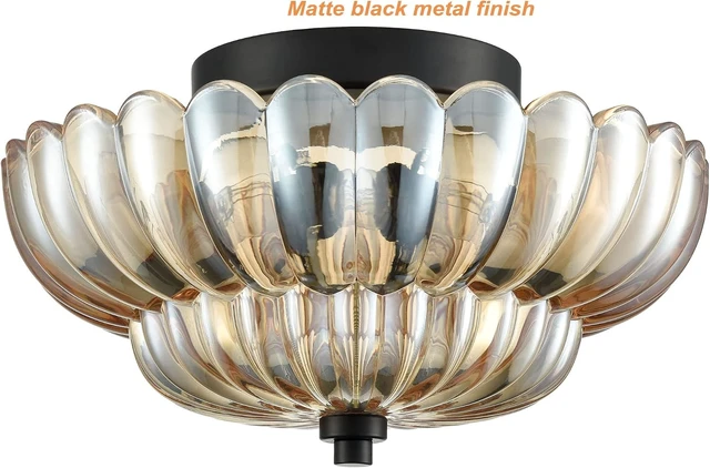 Alt view image 4 of 7 - HYDELITE Modern Black Flush Mount Ceiling Light 3-Light Amber Glass