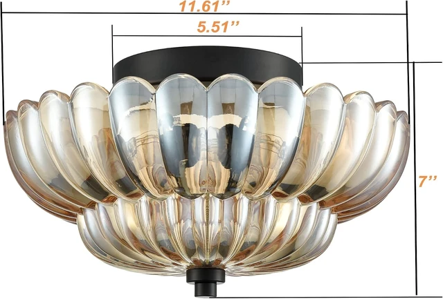 Alt view image 6 of 7 - HYDELITE Modern Black Flush Mount Ceiling Light 3-Light Amber Glass