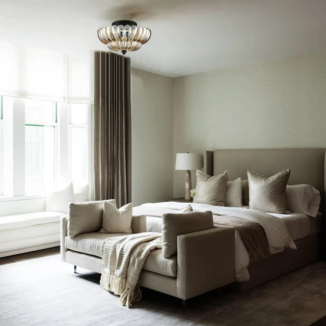 Alt view image 7 of 7 - HYDELITE Modern Black Flush Mount Ceiling Light 3-Light Amber Glass