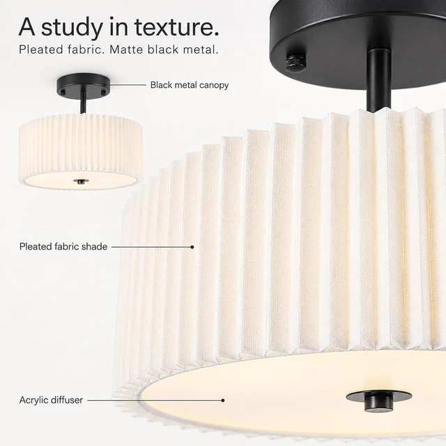 Alt view image 3 of 7 - Bargeni Semi Flush Mount Ceiling Light, Black Drum Light Fixture, 12.5"