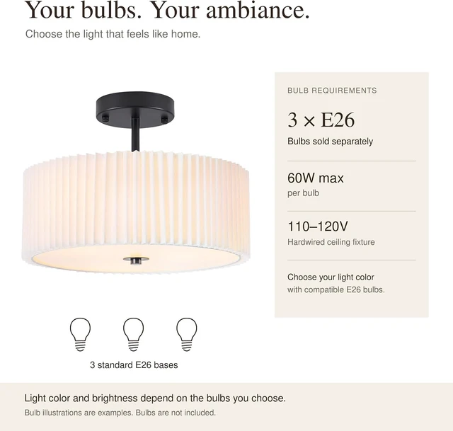 Alt view image 4 of 7 - Bargeni Semi Flush Mount Ceiling Light, Black Drum Light Fixture, 12.5"