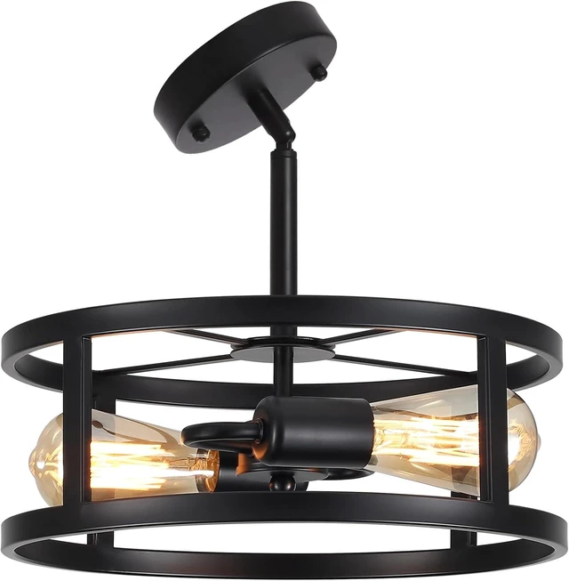 Main image of Industrial Black Semi Flush Mount Ceiling Light,Farmhouse Kitchen Lighting, Sloped Ceilings Lights Fixtures for Dining Room Hallway Entryway, 2-Light