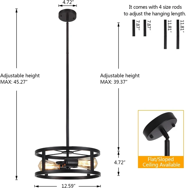 Alt view image 3 of 6 - Industrial Black Semi Flush Mount Ceiling Light,Farmhouse Kitchen Lighting, Sloped Ceilings Lights Fixtures for Dining Room Hallway Entryway, 2-Light