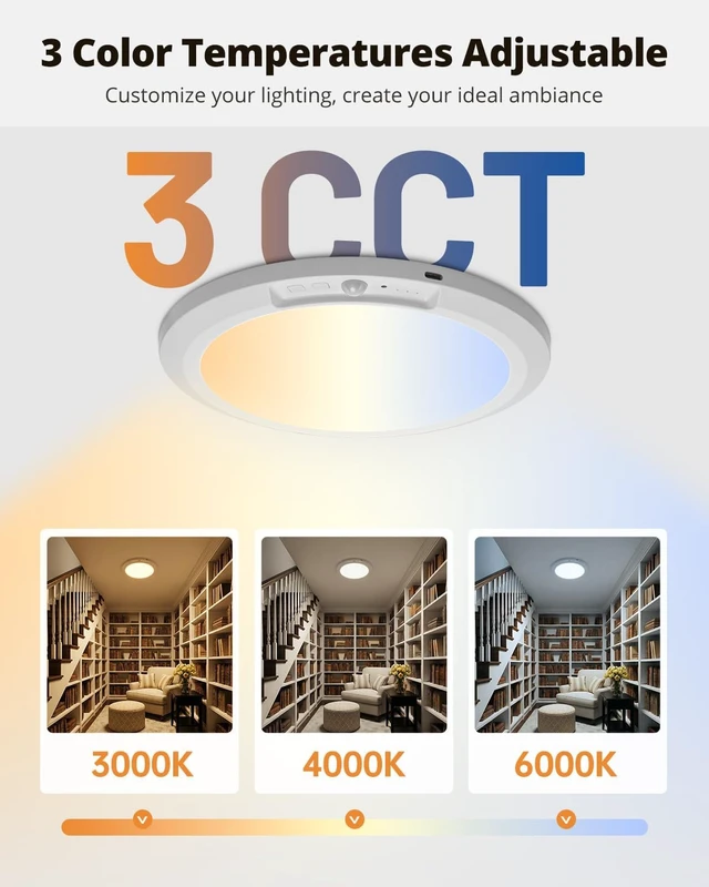 Alt view image 5 of 7 - wowatt 10000mAh Rechargeable Ceiling Light, Battery Operated Ceiling Lights