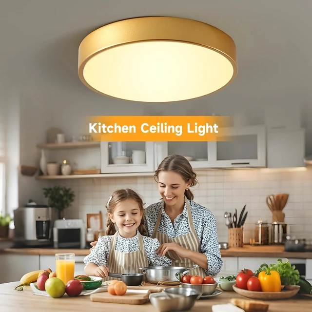 Alt view image 6 of 7 - HLightnet Flush Mount Ceiling Light Gold LED Dimmable 5CCT 12 Inch 24W
