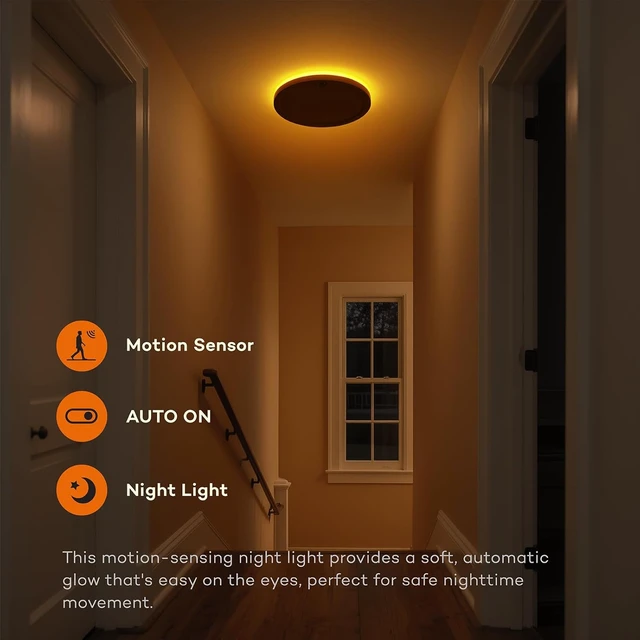 Alt view image 2 of 7 - Annaror Wired Motion Sensor Ceiling Light Indoor with Remote 1800LM 8.7inch