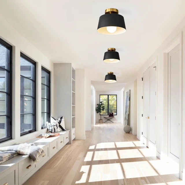 Alt view image 3 of 7 - 3 Pack Black and Gold Modern Semi Flush Mount Ceiling Light Fxiture 10 in