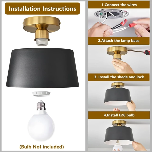 Alt view image 5 of 7 - 3 Pack Black and Gold Modern Semi Flush Mount Ceiling Light Fxiture 10 in