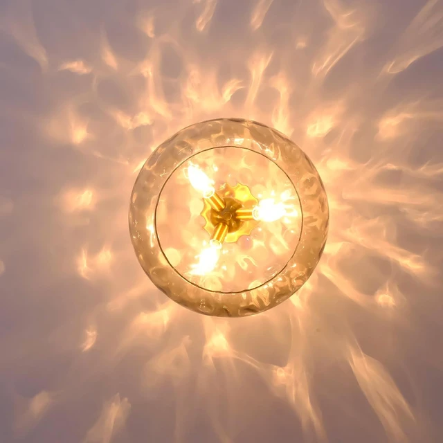 Alt view image 4 of 7 - Brass Gold Semi Flush Mount Ceiling Fixture Large Hammered Glass Shade Modern Close to Ceiling Light 14" Art Lampshade for Hallway Foyer Bedroom (Amber Glass Shade, 14 Inches)