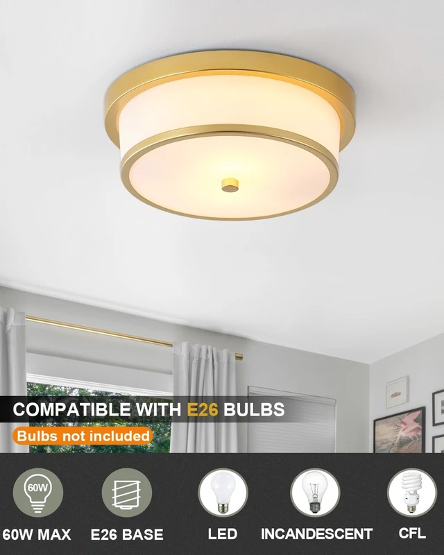 Alt view image 2 of 6 - 12 inch Flush Mount Ceiling Light, 2-Light Close to Ceiling Light Fixtures with Gold Finish for Bathroom Bedroom Kitchen Hallway (Gold)