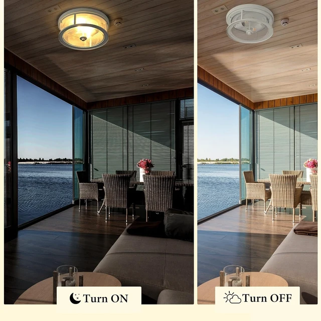 Alt view image 5 of 7 - White Flush Mount Ceiling Light Fixture, 2-Light with Seeded Glass White Ceiling Light Fixture for Bedroom, Indoor Outdoor Ceiling Lights for Porch Hallway Kitchen