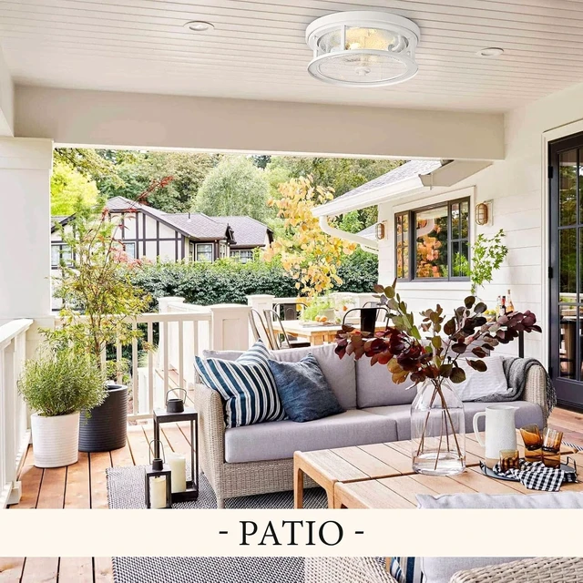 Alt view image 6 of 7 - White Flush Mount Ceiling Light Fixture, 2-Light with Seeded Glass White Ceiling Light Fixture for Bedroom, Indoor Outdoor Ceiling Lights for Porch Hallway Kitchen
