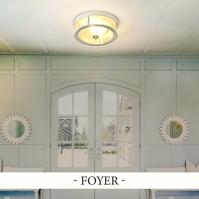 Alt view image 7 of 7 - White Flush Mount Ceiling Light Fixture, 2-Light with Seeded Glass White Ceiling Light Fixture for Bedroom, Indoor Outdoor Ceiling Lights for Porch Hallway Kitchen