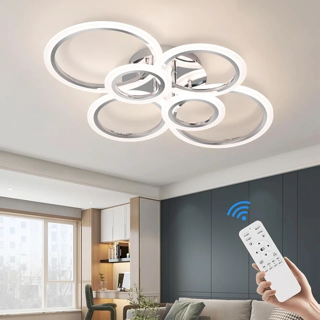 Main image of Modern LED Ceiling Light Fixture, 6 Rings Dimmable Flush Mount Ceiling Light with Remote, Acrylic Close to Ceiling Lighting Fixture for Low Ceiling Living Room Bedroom Kitchen (6 Heads)