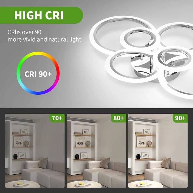 Alt view image 3 of 7 - Modern LED Ceiling Light Fixture, 6 Rings Dimmable Flush Mount Ceiling Light with Remote, Acrylic Close to Ceiling Lighting Fixture for Low Ceiling Living Room Bedroom Kitchen (6 Heads)