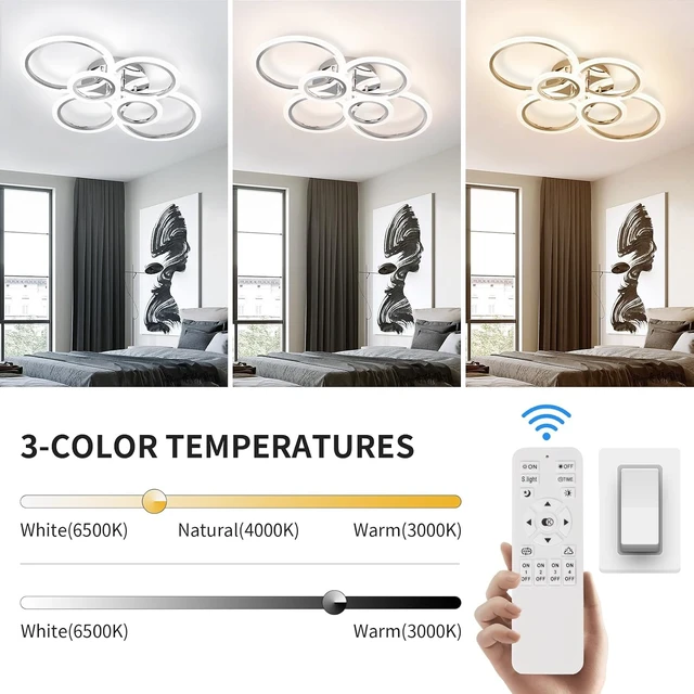 Alt view image 2 of 7 - Modern LED Ceiling Light Fixture, 6 Rings Dimmable Flush Mount Ceiling Light with Remote, Acrylic Close to Ceiling Lighting Fixture for Low Ceiling Living Room Bedroom Kitchen (6 Heads)