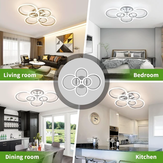 Alt view image 7 of 7 - Modern LED Ceiling Light Fixture, 6 Rings Dimmable Flush Mount Ceiling Light with Remote, Acrylic Close to Ceiling Lighting Fixture for Low Ceiling Living Room Bedroom Kitchen (6 Heads)