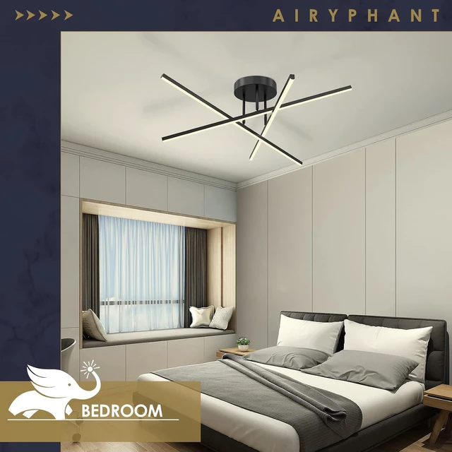 Alt view image 3 of 7 - Modern LED Chandelier 24W Dimmable Black Semi Flush Mount Ceiling Light Fixture for Kitchen Dining Room Foyer Entry, 23.82"