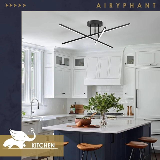 Alt view image 4 of 7 - Modern LED Chandelier 24W Dimmable Black Semi Flush Mount Ceiling Light Fixture for Kitchen Dining Room Foyer Entry, 23.82"